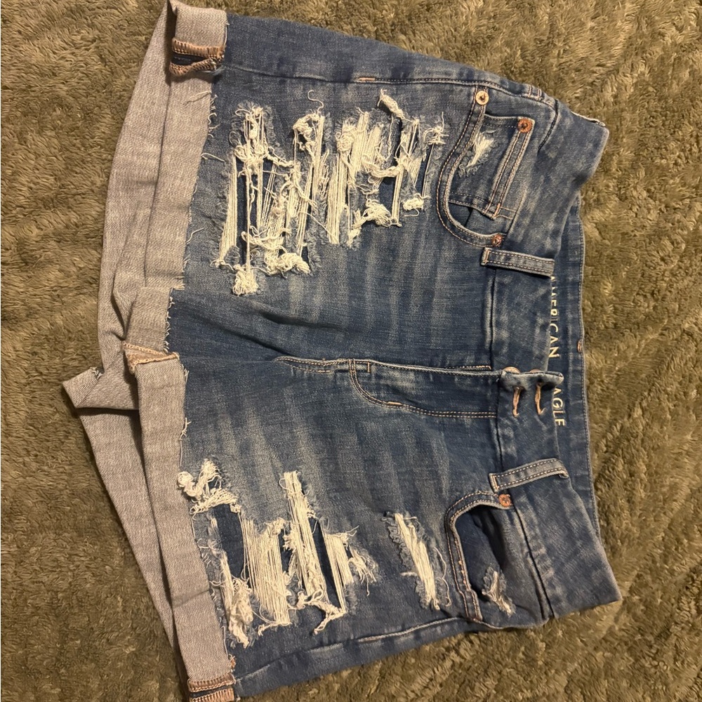 American Eagle Outfitters Blue Distressed High Waist Shorts